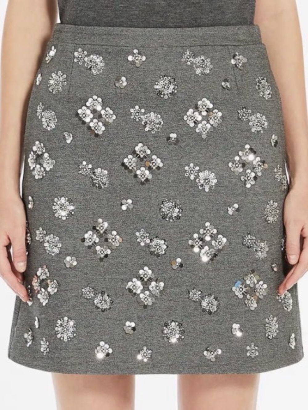 Weekend MaxMara Monza Medium Gray Sequined A-line Skirt, Size M